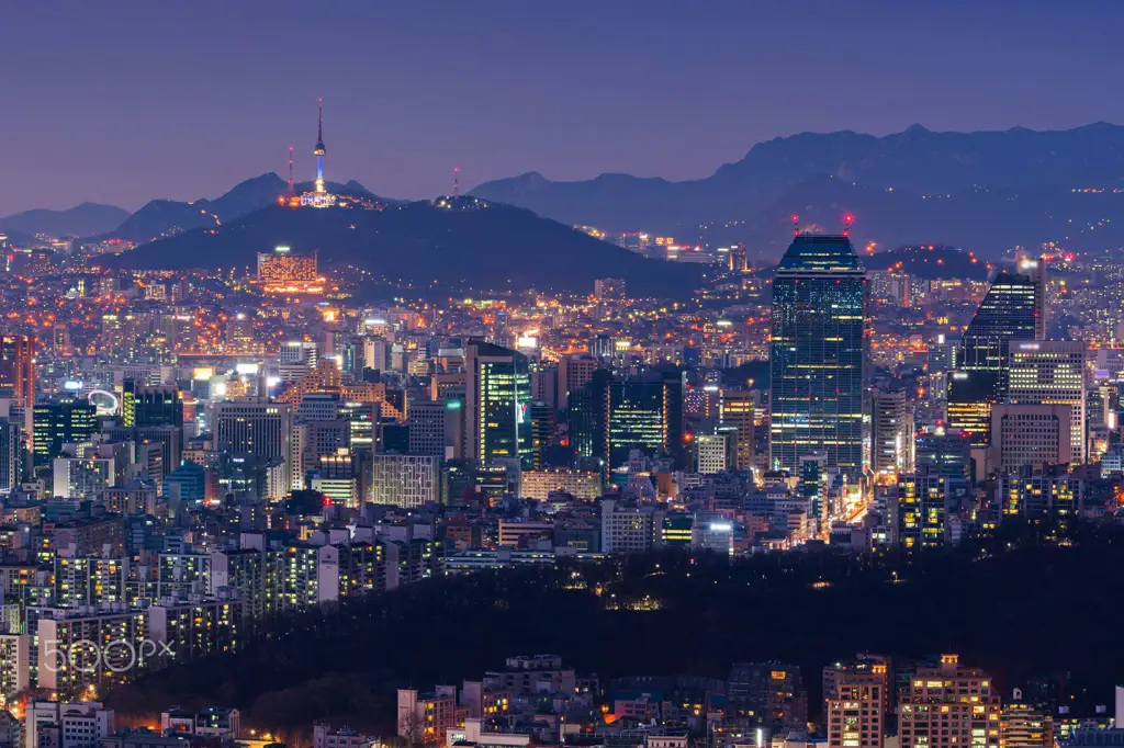 Pemandangan kota Korea Selatan di malam hari