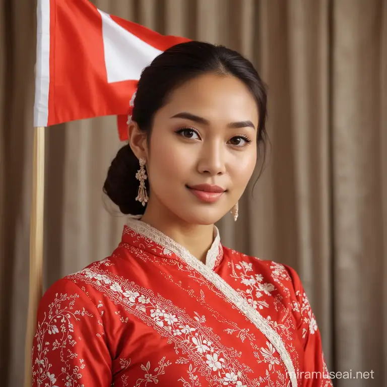 Wanita mengenakan kebaya merah