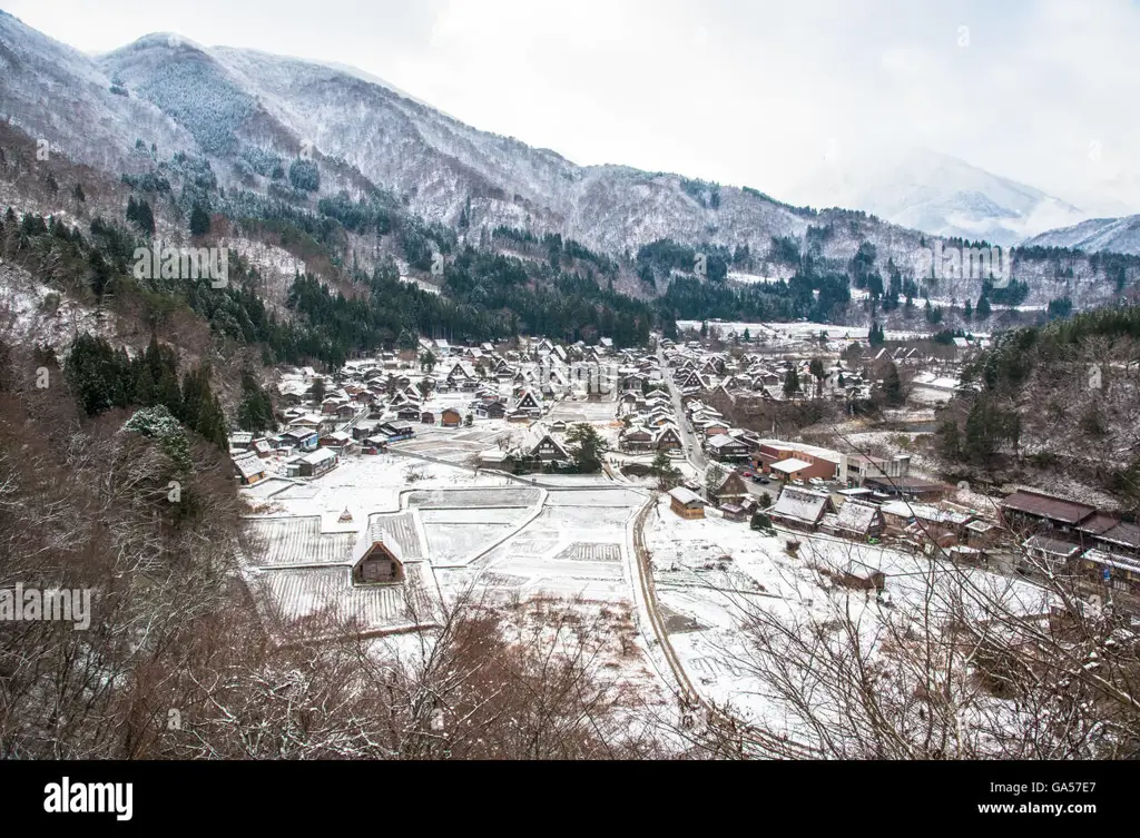 Pemandangan musim dingin di Minami Shirakawa