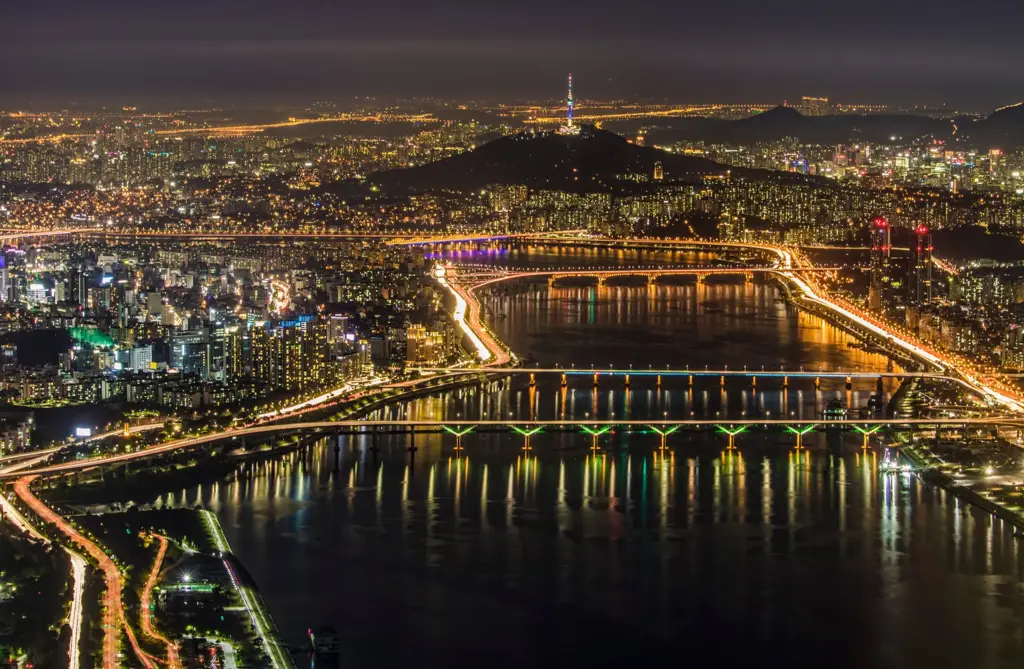 Pemandangan kota Seoul di malam hari