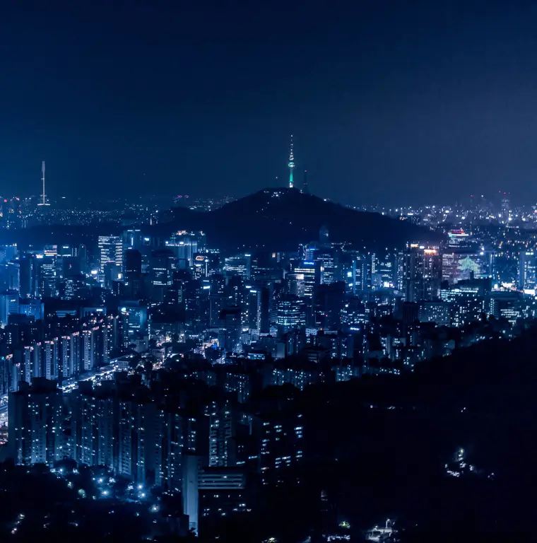 Pemandangan kota Seoul di malam hari yang indah