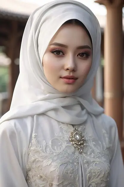 Wanita cantik mengenakan kebaya nasional hijab