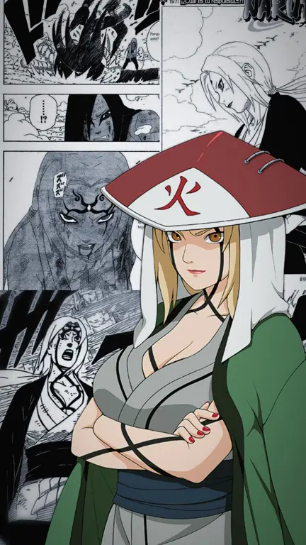 Gambar Tsunade Senju menunjukkan kekuatannya yang luar biasa