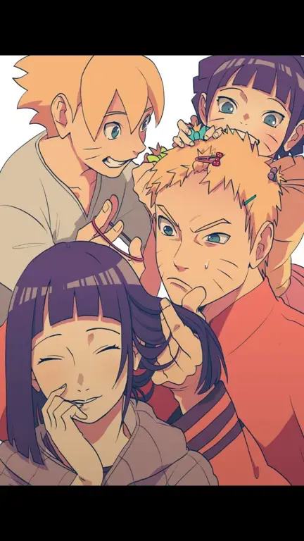 Gambar fanart Naruto, Hinata, dan anak-anak mereka