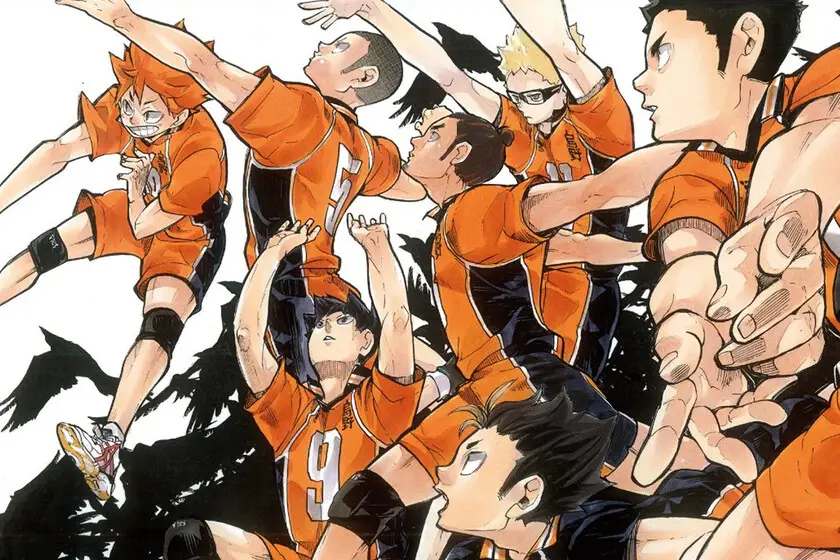 Karakter Haikyuu!! merayakan kemenangan