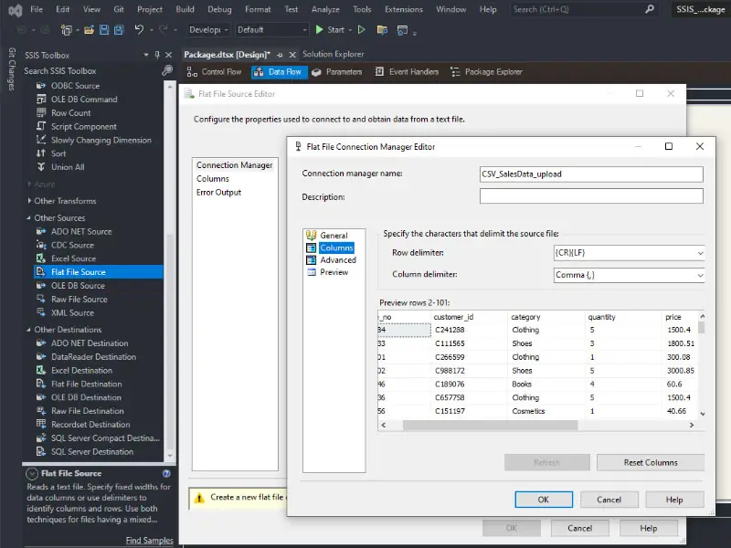 Gambar yang menunjukkan contoh kesalahan koneksi di SSIS