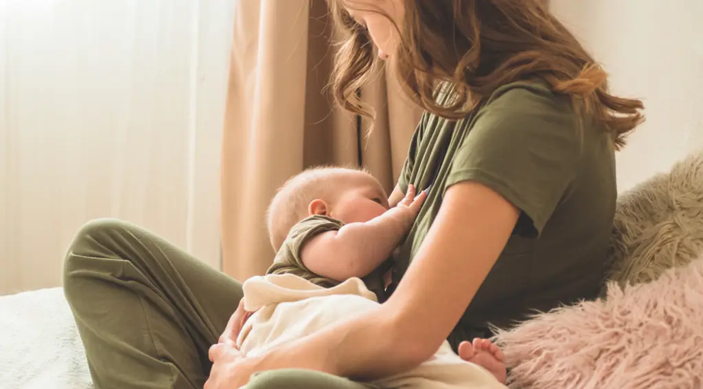 Ibu dan bayi sehat sedang menyusui