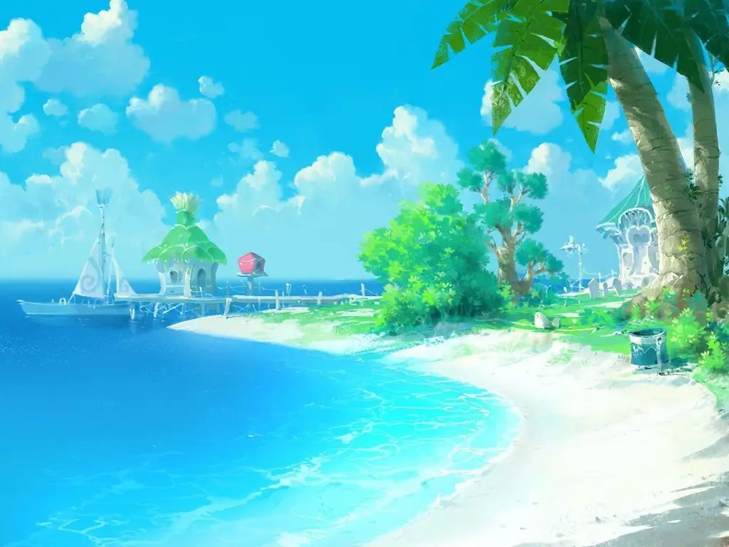 Pemandangan anime pulau yang damai