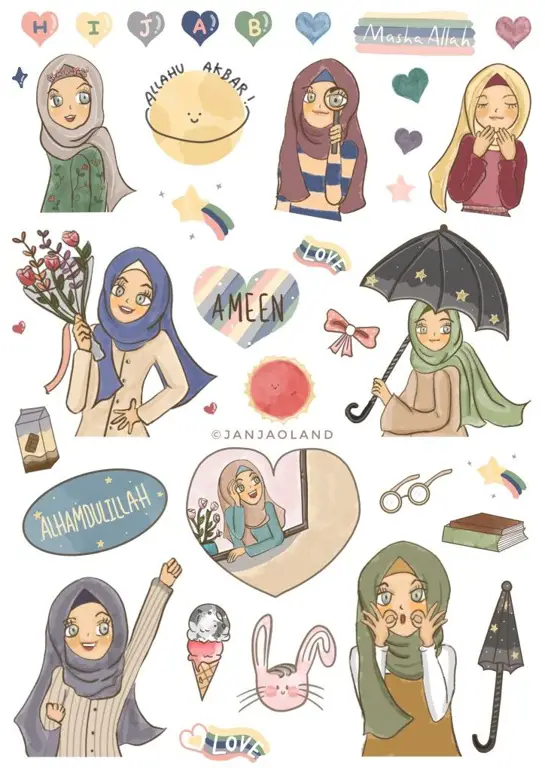 Berbagai desain stiker hijab yang menarik dan modern