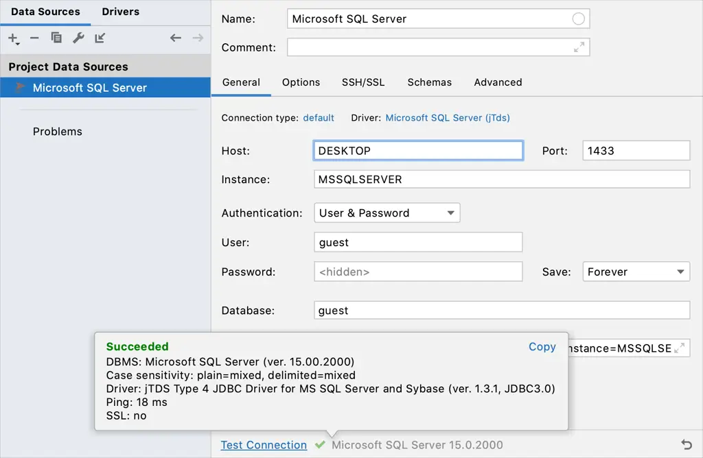 Gambar contoh string koneksi SQL Server