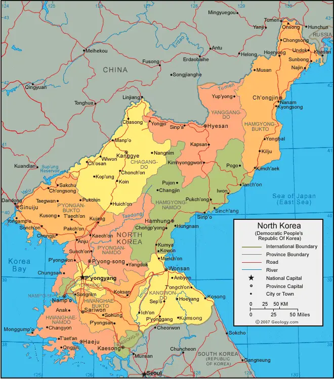 Peta yang membandingkan letak geografis Korea Utara dan Indonesia