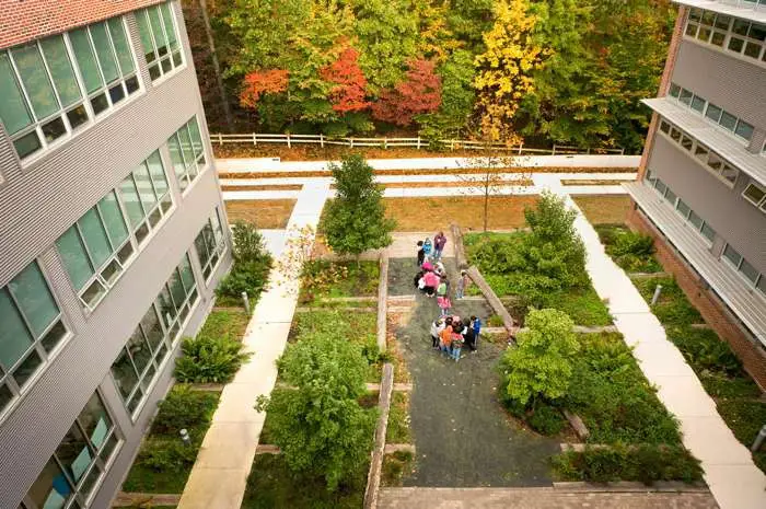 Gedung sekolah modern SMA Pelita dengan lingkungan hijau