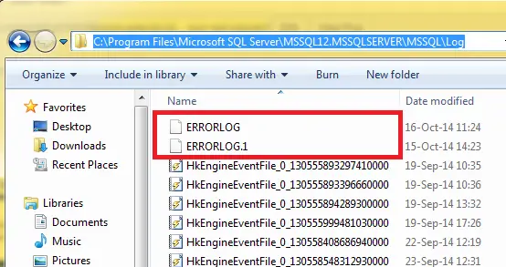 Contoh log kesalahan SQL Server