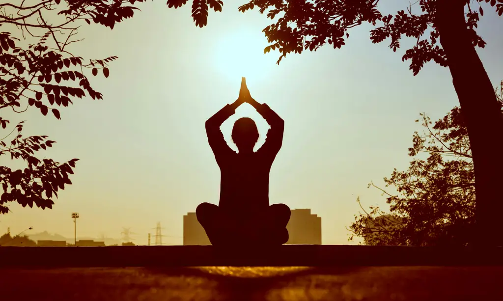 Seseorang sedang bermeditasi dan melakukan yoga