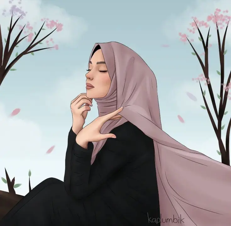 Sketsa gadis berhijab kartun