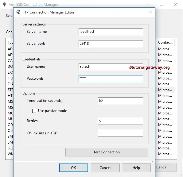 Gambar konfigurasi connection manager di SSIS