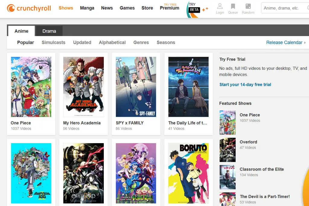 Berbagai platform streaming anime