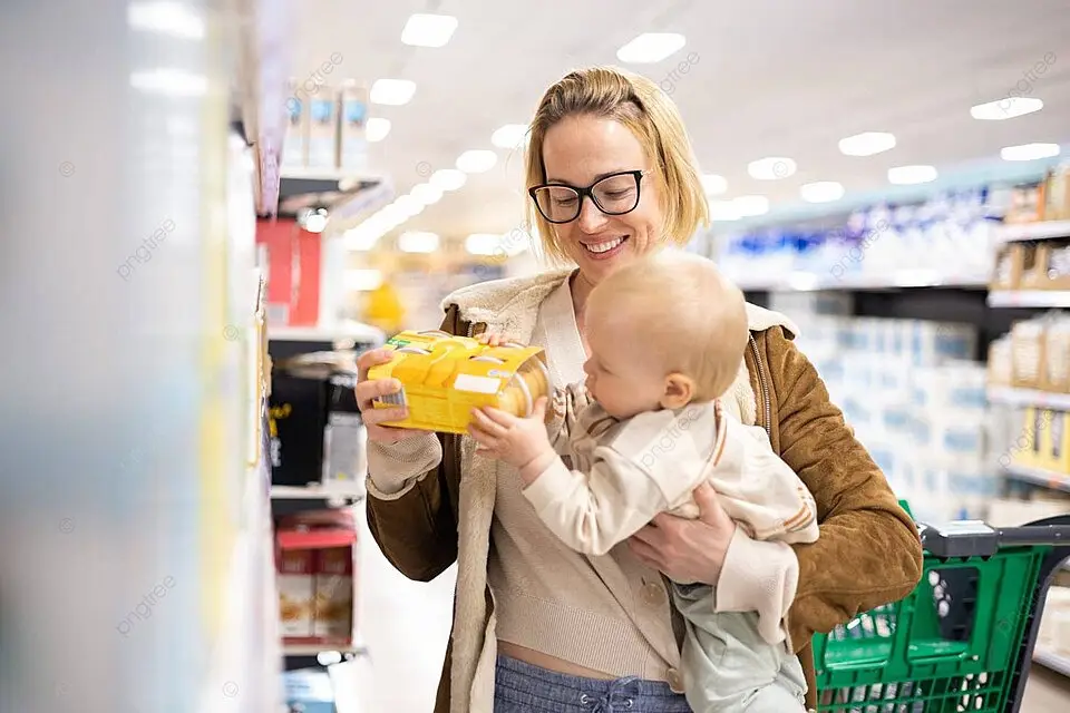 Ibu dan bayi berbelanja susu formula