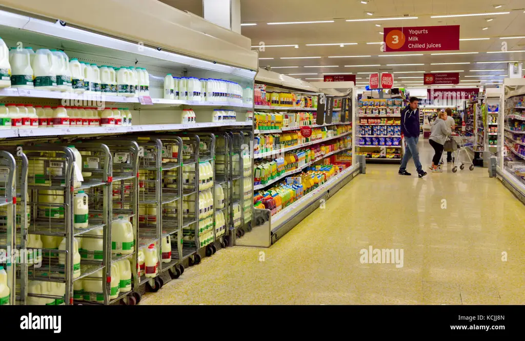 Susu kotak di rak supermarket