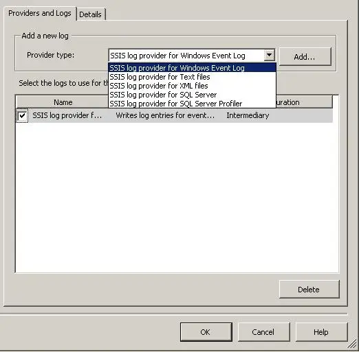 Gambar yang menunjukkan contoh analisis file log SSIS