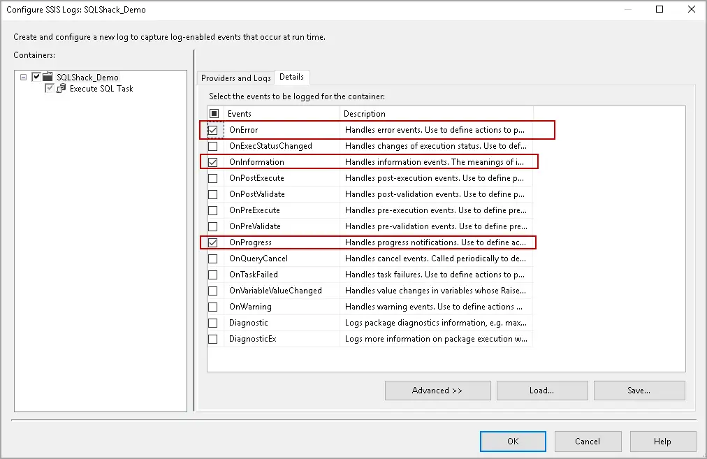 Contoh log kesalahan SSIS