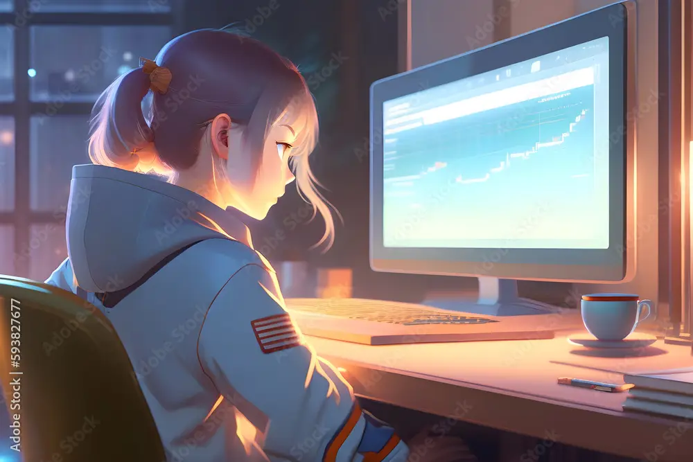 Gambar seseorang menonton anime di laptop