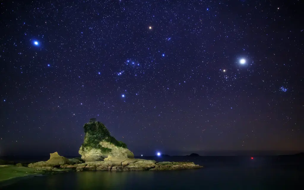 Gambar langit malam dengan rasi bintang yang berkilauan.