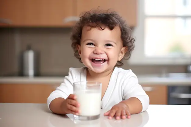 Bayi bahagia minum susu