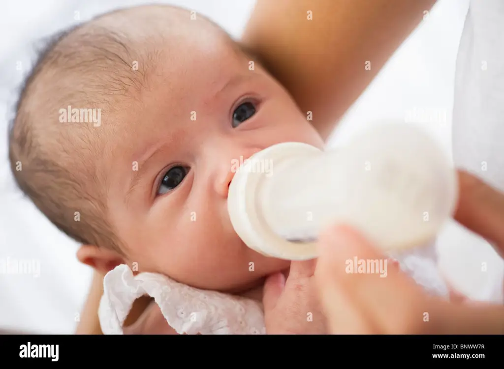 Ibu memberi makan bayi dengan botol susu