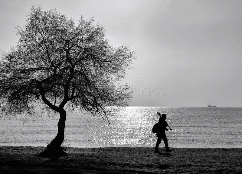 Gambar aku berjalan sendiri di pantai