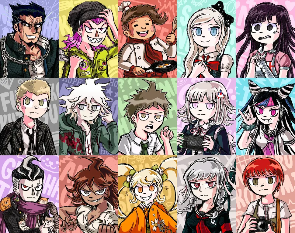 Gambar Nanase Asahina bersama karakter Danganronpa lainnya