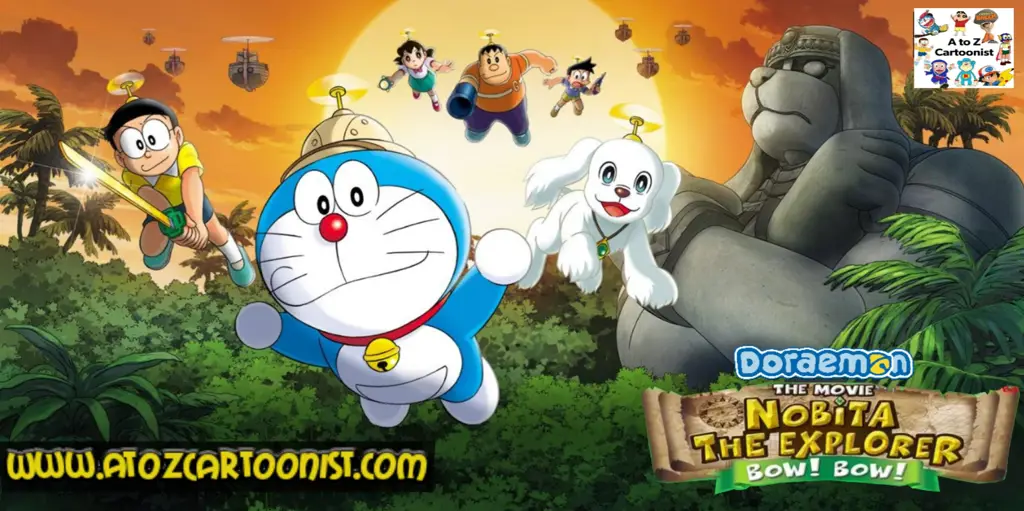 Gambar Doraemon dan Nobita sedang menonton film bersama