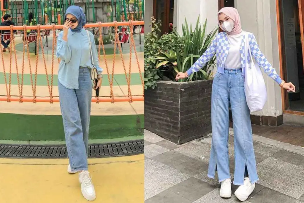 Contoh ootd kasual hijab dengan kulot jeans