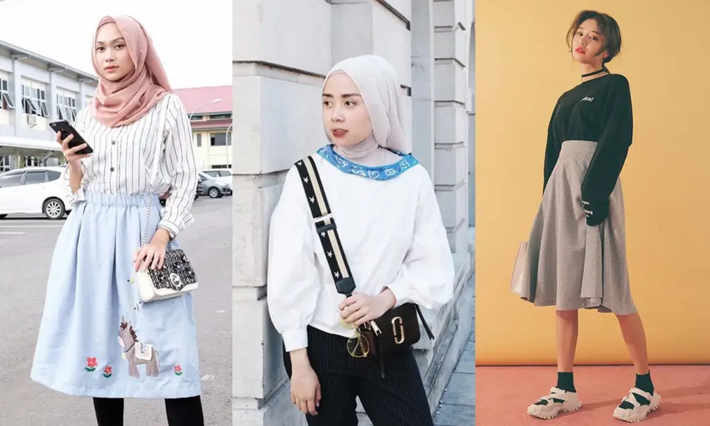 Contoh outfit hijab gaya Korea kasual