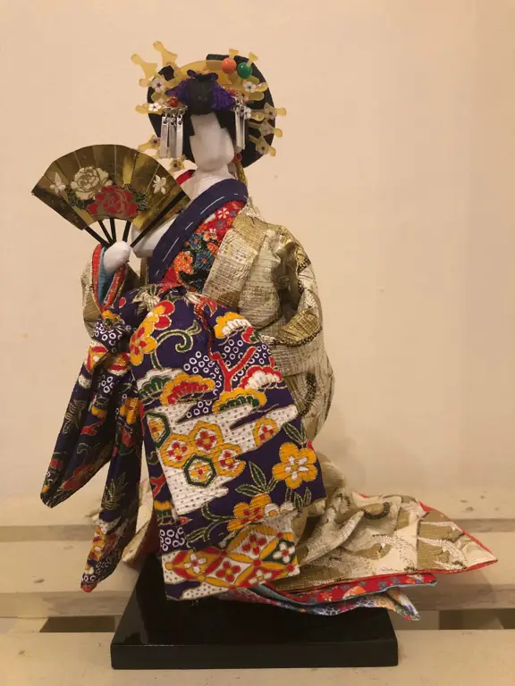 Foto Oiran dengan pakaian tradisional Jepang