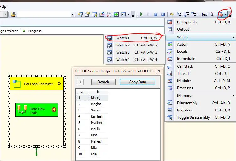 Gambar: Contoh penggunaan alat debugging SSIS