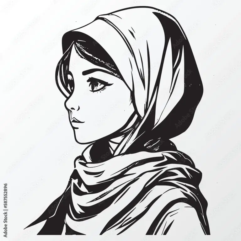 Langkah demi langkah menggambar gadis berhijab kartun