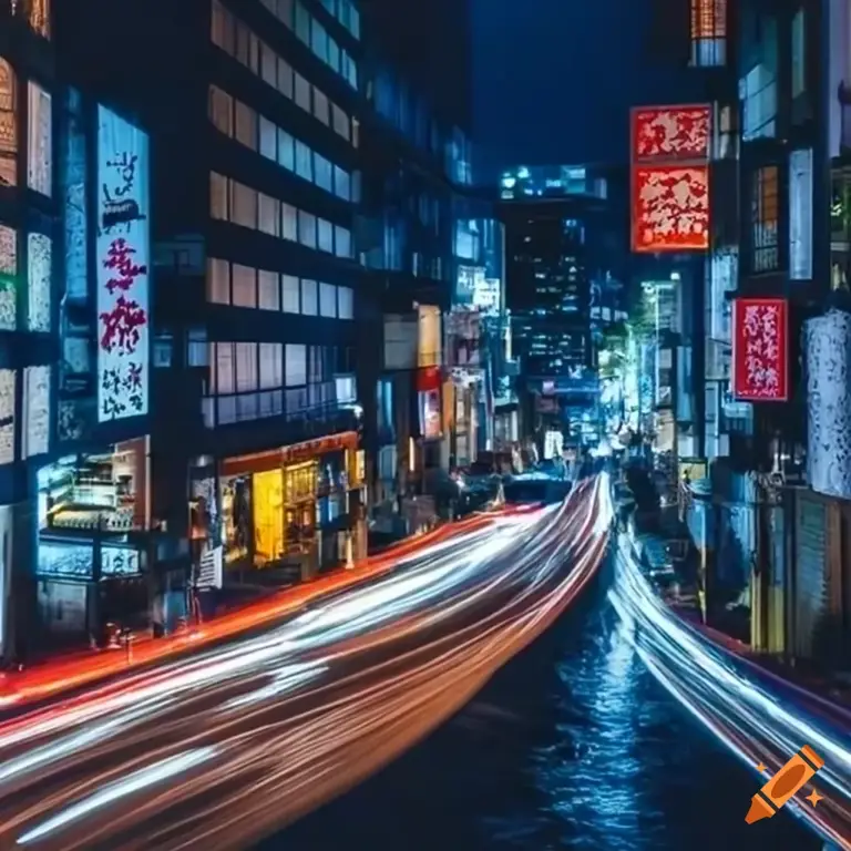 Foto kota modern Jepang di malam hari dengan lampu-lampu yang indah