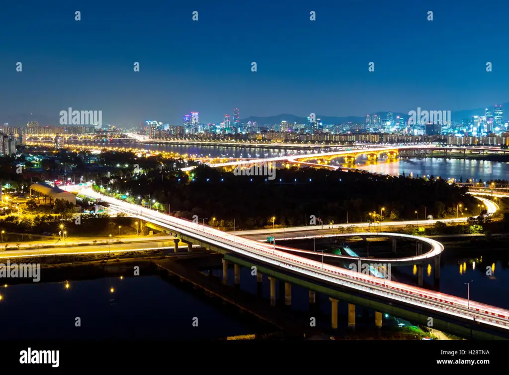 Garis langit Seoul di malam hari yang indah