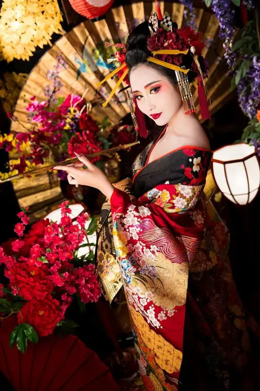 Lukisan atau gambar seni tradisional Jepang yang menggambarkan Oiran