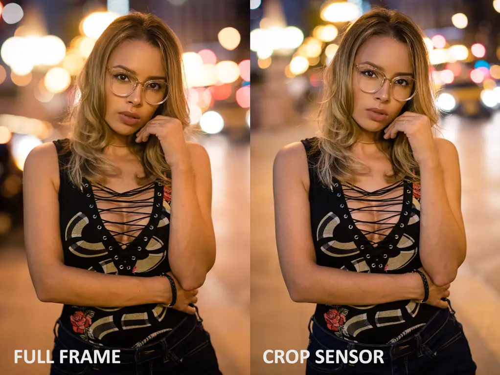 Perbandingan bokeh dari sensor full-frame dan sensor yang lebih kecil