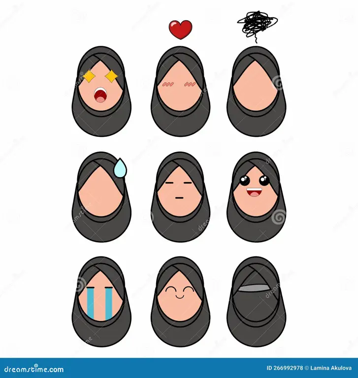 Berbagai gaya emoji hijab