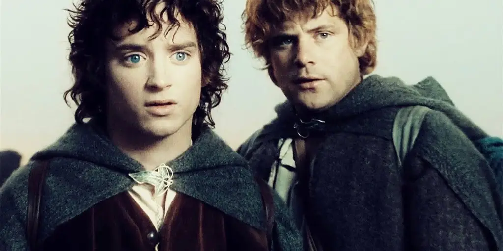 Frodo dan Sam berjalan bersama di Middle-earth