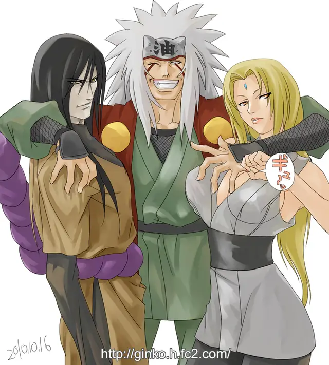 Tsunade, Jiraiya, dan Orochimaru saat muda