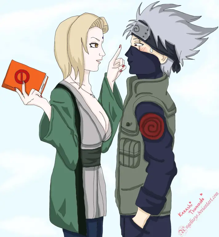 Gambar karya seni yang menggambarkan persahabatan Naruto dan Tsunade