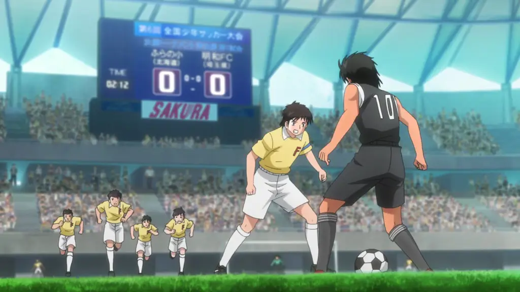 Adegan pertandingan sepak bola dalam anime Captain Tsubasa 2018