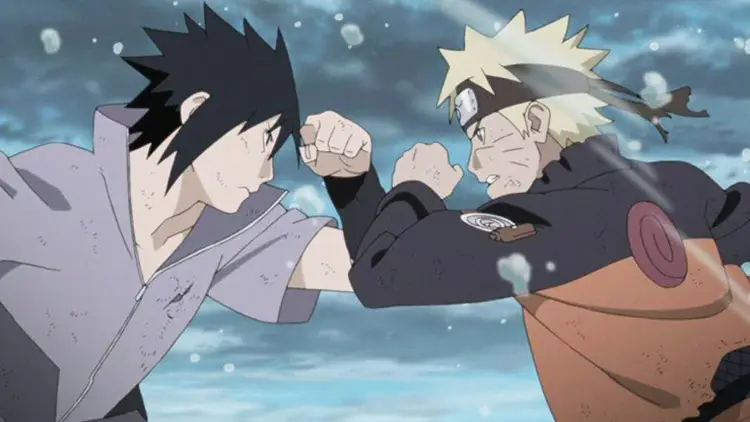 Gambar para karakter Naruto sedang bertarung