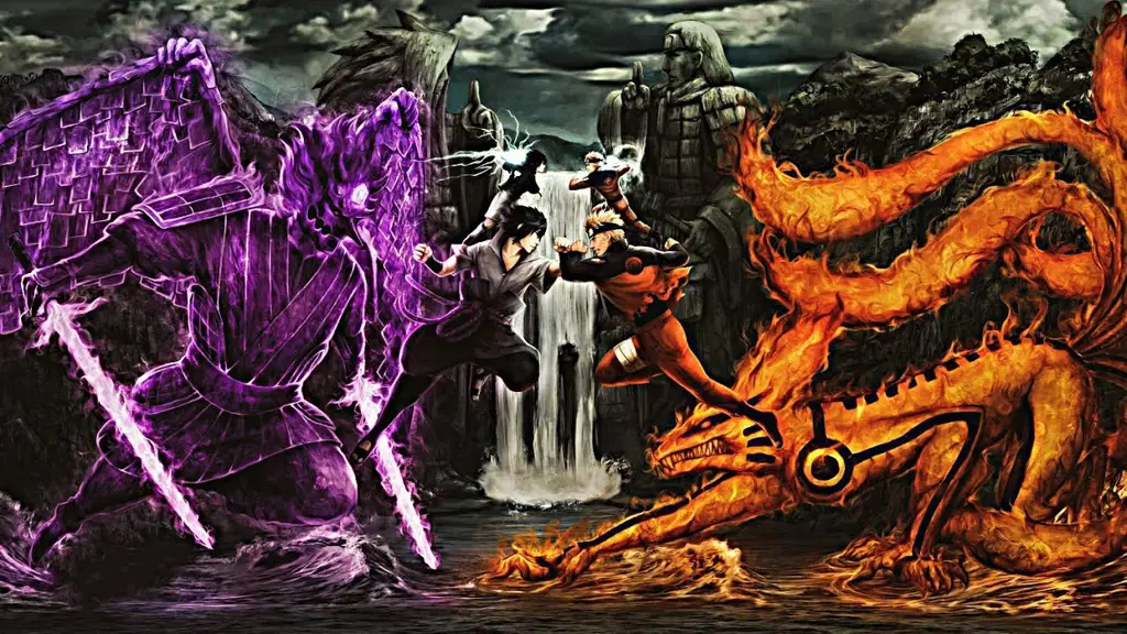 Gambar Naruto dan Sasuke bertarung