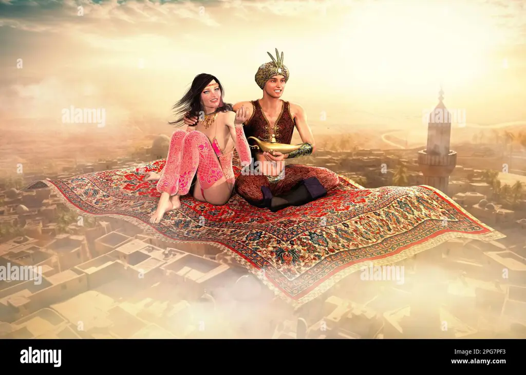 Gambar Aladdin terbang di atas karpet ajaib