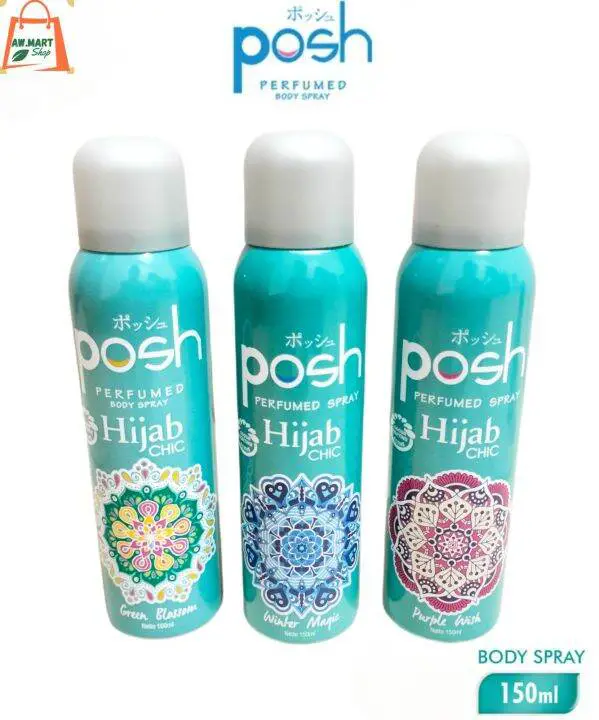 Berbagai macam botol minyak wangi Posh Hijab dengan aroma yang berbeda